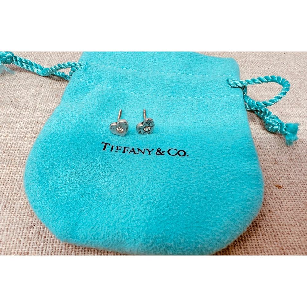 Tiffany & Co Paloma Picasso Sterling Loving Heart Diamond 18k Gold Threaded Post